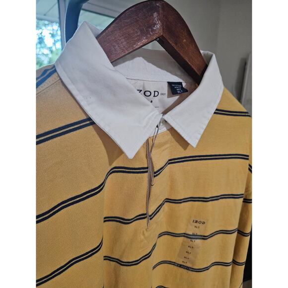 NWT Izod Retro University Rugby Yellow/ Blue striped Shirt Size XLT - Picture 3 of 11